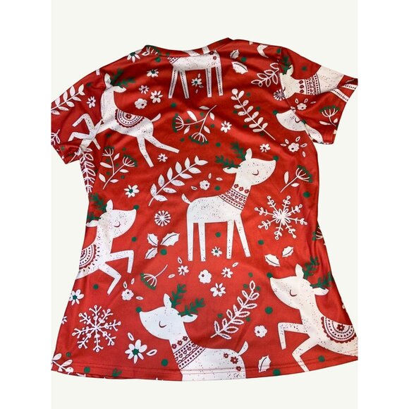 Medical Nurse Scrub TopReindeer Print V-Neck Reindeer Holiday Print - Picture 4 of 7